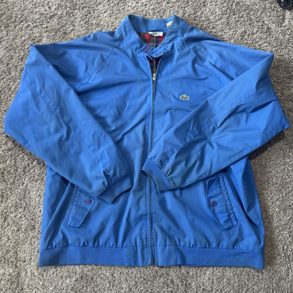 VTG Izod Lacoste Blue Harrington Bomber Jacket Mens XXL Plaid Lined Alligator